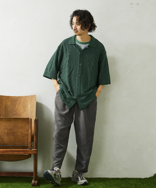 JOURNAL STANDARD relume（ジャーナルスタンダード　レリューム）の「Lattice ニット ポロシャツ（シャツ/ブラウス・メンズ・ブラック/グリーン/ブラウン/ナチュラル・MEDIUM/LARGE）」の9枚目の写真