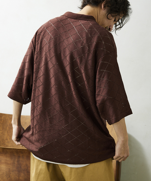 JOURNAL STANDARD relume（ジャーナルスタンダード　レリューム）の「Lattice ニット ポロシャツ（シャツ/ブラウス・メンズ・ブラック/グリーン/ブラウン/ナチュラル・MEDIUM/LARGE）」の20枚目の写真