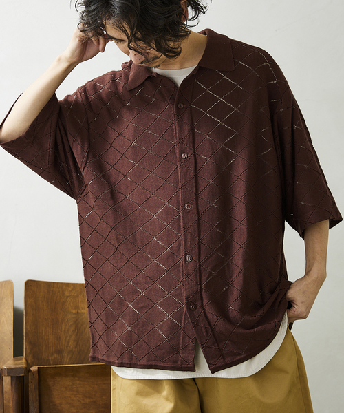 JOURNAL STANDARD relume（ジャーナルスタンダード　レリューム）の「Lattice ニット ポロシャツ（シャツ/ブラウス・メンズ・ブラック/グリーン/ブラウン/ナチュラル・MEDIUM/LARGE）」の21枚目の写真