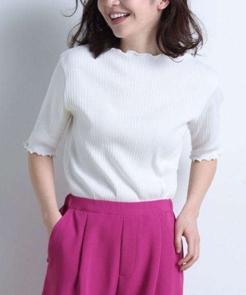 RANAN（ラナン）の「メローフリル5分袖リブカットソー（Tシャツ/カットソー・レディース・その他/オフホワイト/ブラック/杢グレー・M/L/LL）」の2枚目の写真
