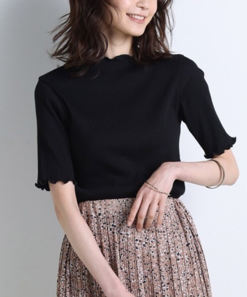 RANAN（ラナン）の「メローフリル5分袖リブカットソー（Tシャツ/カットソー・レディース・その他/オフホワイト/ブラック/杢グレー・M/L/LL）」の3枚目の写真