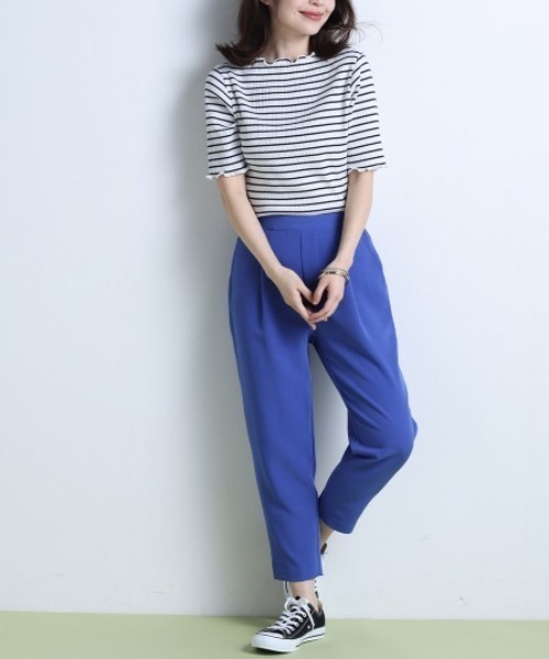 RANAN（ラナン）の「メローフリル5分袖リブカットソー（Tシャツ/カットソー・レディース・その他/オフホワイト/ブラック/杢グレー・M/L/LL）」の17枚目の写真