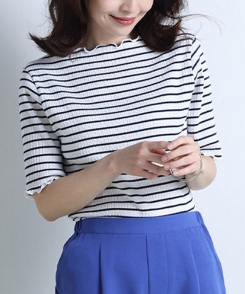 RANAN（ラナン）の「メローフリル5分袖リブカットソー（Tシャツ/カットソー・レディース・その他/オフホワイト/ブラック/杢グレー・M/L/LL）」の12枚目の写真