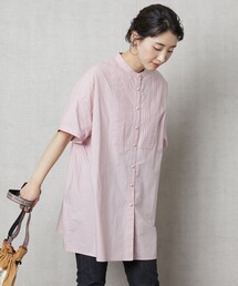 【WEB限定】ハーフスリーブピンタックシャツ(スタンドカラーシャツ)