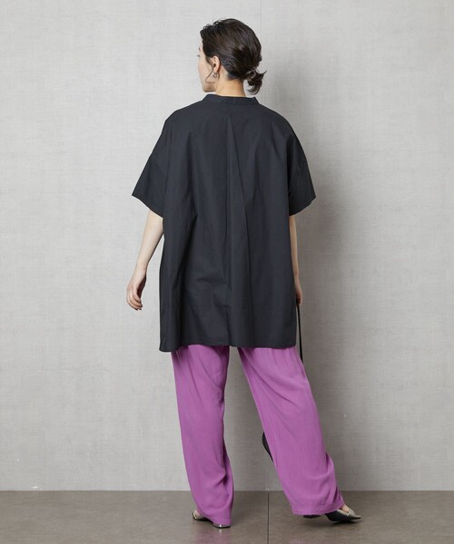 FREAK'S STORE（フリークスストア）の「【WEB限定】ハーフスリーブピンタックシャツ(スタンドカラーシャツ)（シャツ/ブラウス・レディース・ブラック/ベージュ/ホワイト/ライトピンク/サックスブルー・ﾌﾘ-）」の8枚目の写真