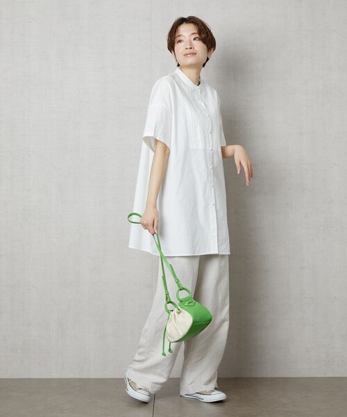 FREAK'S STORE（フリークスストア）の「【WEB限定】ハーフスリーブピンタックシャツ(スタンドカラーシャツ)（シャツ/ブラウス・レディース・ブラック/ベージュ/ホワイト/ライトピンク/サックスブルー・ﾌﾘ-）」の11枚目の写真