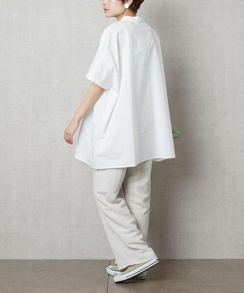 FREAK'S STORE（フリークスストア）の「【WEB限定】ハーフスリーブピンタックシャツ(スタンドカラーシャツ)（シャツ/ブラウス・レディース・ブラック/ベージュ/ホワイト/ライトピンク/サックスブルー・ﾌﾘ-）」の13枚目の写真