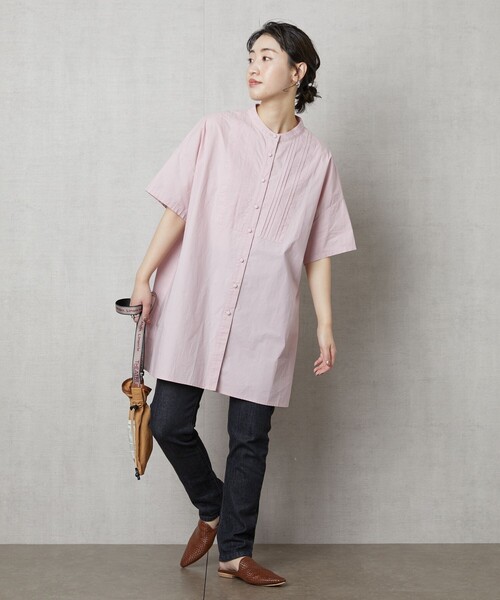 FREAK'S STORE（フリークスストア）の「【WEB限定】ハーフスリーブピンタックシャツ(スタンドカラーシャツ)（シャツ/ブラウス・レディース・ブラック/ベージュ/ホワイト/ライトピンク/サックスブルー・ﾌﾘ-）」の15枚目の写真