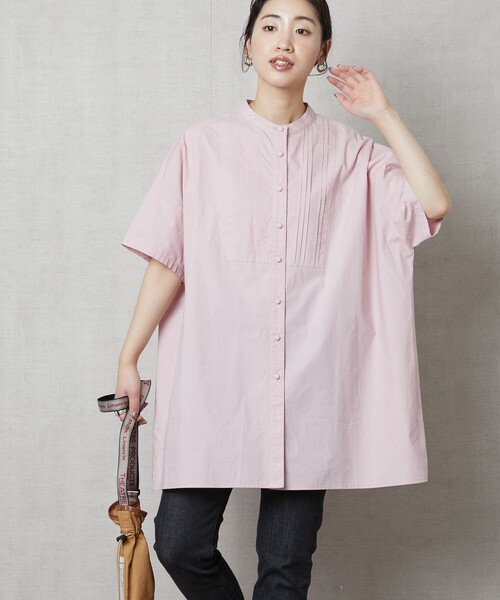 FREAK'S STORE（フリークスストア）の「【WEB限定】ハーフスリーブピンタックシャツ(スタンドカラーシャツ)（シャツ/ブラウス・レディース・ブラック/ベージュ/ホワイト/ライトピンク/サックスブルー・ﾌﾘ-）」の16枚目の写真