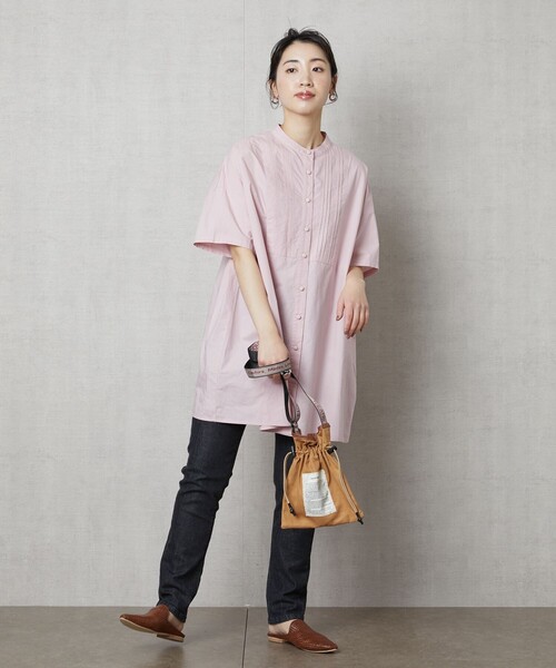 FREAK'S STORE（フリークスストア）の「【WEB限定】ハーフスリーブピンタックシャツ(スタンドカラーシャツ)（シャツ/ブラウス・レディース・ブラック/ベージュ/ホワイト/ライトピンク/サックスブルー・ﾌﾘ-）」の18枚目の写真