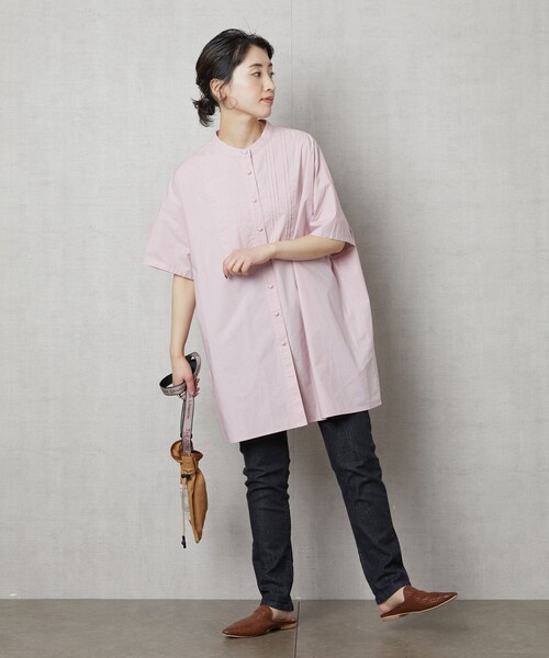 FREAK'S STORE（フリークスストア）の「【WEB限定】ハーフスリーブピンタックシャツ(スタンドカラーシャツ)（シャツ/ブラウス・レディース・ブラック/ベージュ/ホワイト/ライトピンク/サックスブルー・ﾌﾘ-）」の19枚目の写真