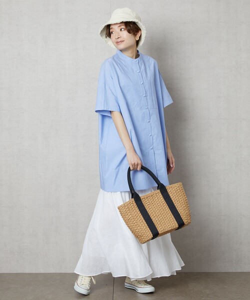 FREAK'S STORE（フリークスストア）の「【WEB限定】ハーフスリーブピンタックシャツ(スタンドカラーシャツ)（シャツ/ブラウス・レディース・ブラック/ベージュ/ホワイト/ライトピンク/サックスブルー・ﾌﾘ-）」の20枚目の写真