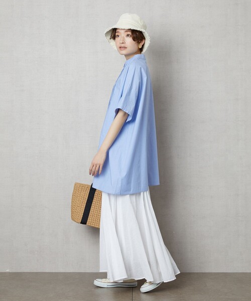 FREAK'S STORE（フリークスストア）の「【WEB限定】ハーフスリーブピンタックシャツ(スタンドカラーシャツ)（シャツ/ブラウス・レディース・ブラック/ベージュ/ホワイト/ライトピンク/サックスブルー・ﾌﾘ-）」の21枚目の写真