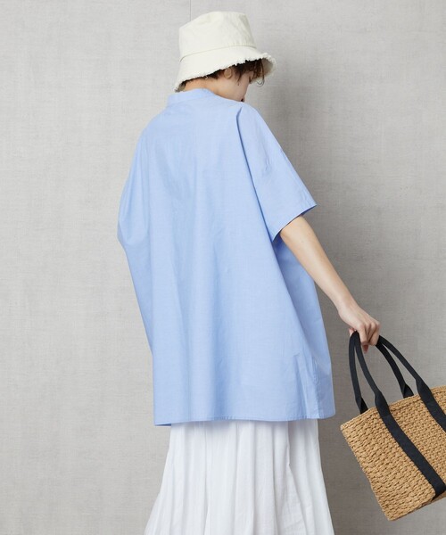 FREAK'S STORE（フリークスストア）の「【WEB限定】ハーフスリーブピンタックシャツ(スタンドカラーシャツ)（シャツ/ブラウス・レディース・ブラック/ベージュ/ホワイト/ライトピンク/サックスブルー・ﾌﾘ-）」の22枚目の写真