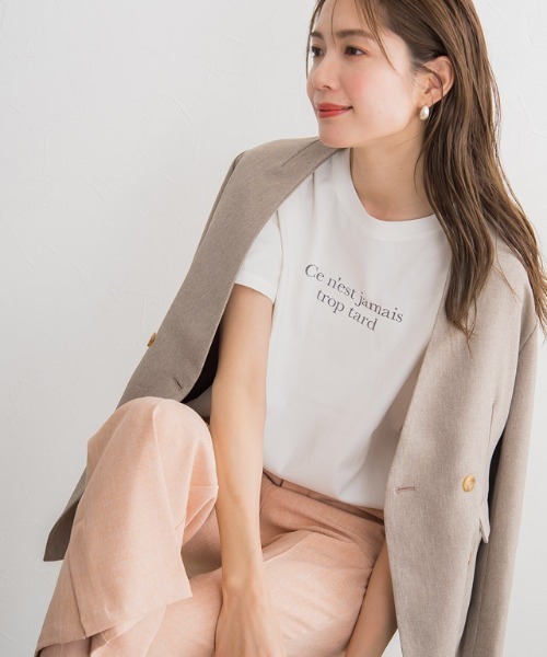 Pierrot(ピエロ)の「シルケットロゴT(Tシャツ/カットソー・レディース・ホワイト系その他/ホワイト×グレー/グレー系その他/グレー×サックスブルー・M/L)」の5枚目の写真