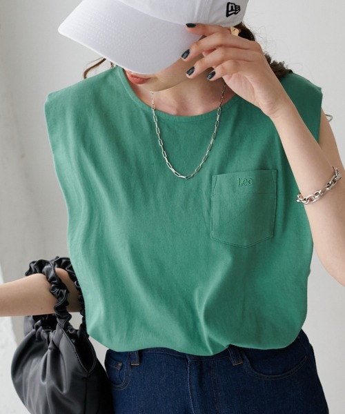 Lee（リー）の「【WEB限定】Lee/リー 別注ノースリーブTシャツ（Tシャツ/カットソー・レディース・ホワイト/チャコールグレー/パープル/ライトベージュ/グリーン・MEDIUM）」の5枚目の写真