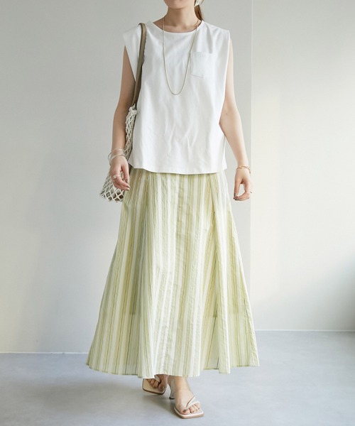 Lee（リー）の「【WEB限定】Lee/リー 別注ノースリーブTシャツ（Tシャツ/カットソー・レディース・ホワイト/チャコールグレー/パープル/ライトベージュ/グリーン・MEDIUM）」の6枚目の写真