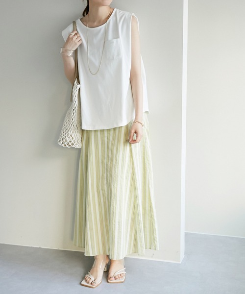 Lee（リー）の「【WEB限定】Lee/リー 別注ノースリーブTシャツ（Tシャツ/カットソー・レディース・ホワイト/チャコールグレー/パープル/ライトベージュ/グリーン・MEDIUM）」の9枚目の写真