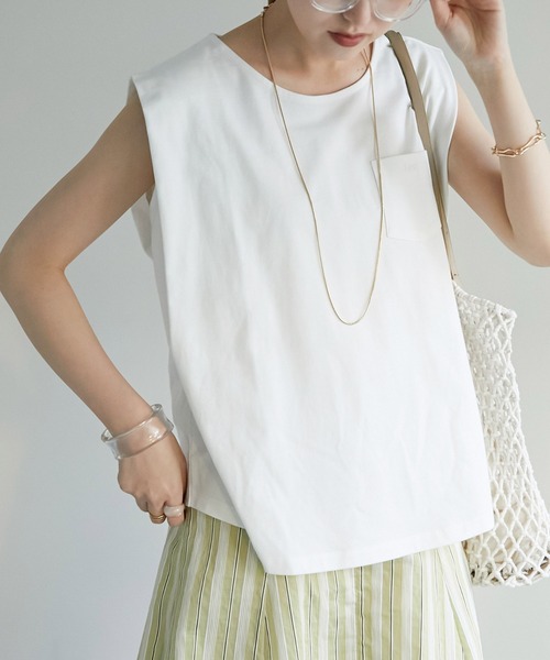 Lee（リー）の「【WEB限定】Lee/リー 別注ノースリーブTシャツ（Tシャツ/カットソー・レディース・ホワイト/チャコールグレー/パープル/ライトベージュ/グリーン・MEDIUM）」の11枚目の写真