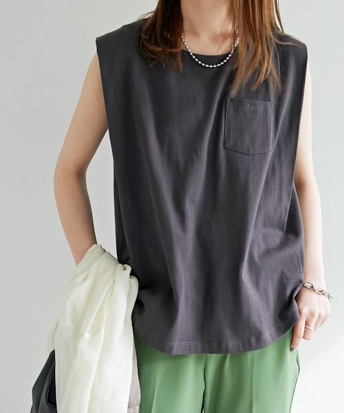 Lee（リー）の「【WEB限定】Lee/リー 別注ノースリーブTシャツ（Tシャツ/カットソー・レディース・ホワイト/チャコールグレー/パープル/ライトベージュ/グリーン・MEDIUM）」の19枚目の写真