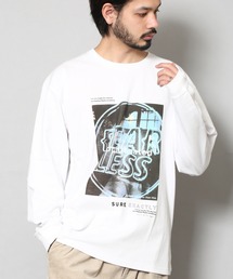 BEYES/フォトプリント ロングスリーブ クルーネックTシャツ