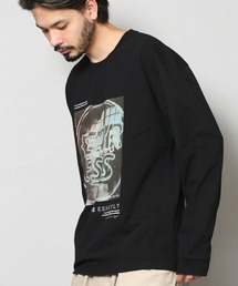 BEYES/フォトプリント ロングスリーブ クルーネックTシャツ