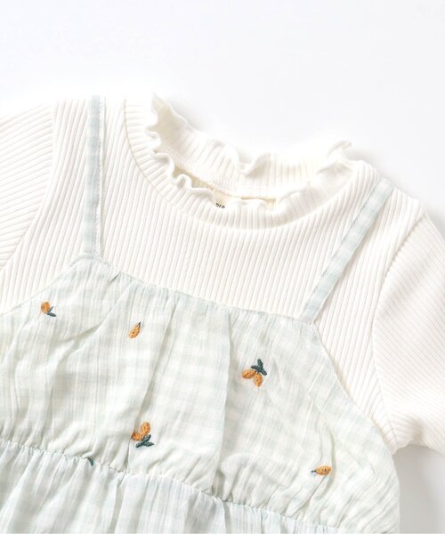 apres les cours(アプレレクール)の「ギンガム刺繍ドッキングTシャツ(Tシャツ/カットソー・キッズ・ベージュ/ラベンダー/ミント・120/130/80/140/100/110/90)」の9枚目の写真
