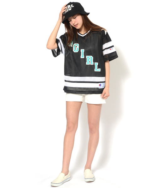 Champion(チャンピオン)の「【mini7月号掲載】X-girl × CHAMPION CHAMPION HOCKEY S/S SHIRT(Tシャツ/カットソー・レディース・ホワイト/ブラック/ネイビー・2/1)」の1枚目の写真