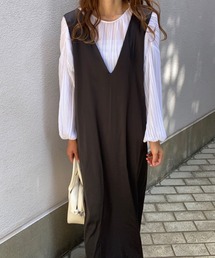 LAUIR | サテン風Vネックワンピース(ワンピース)