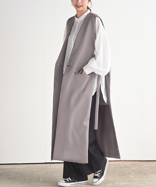 rps（アールピーエス）の「オープンサイドロングジレ（ベスト・レディース・ブラック/グレイッシュベージュ/モカ・M）」の3枚目の写真