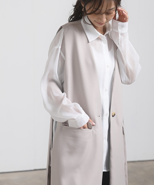 rps（アールピーエス）の「オープンサイドロングジレ（ベスト・レディース・ブラック/グレイッシュベージュ/モカ・M）」の6枚目の写真