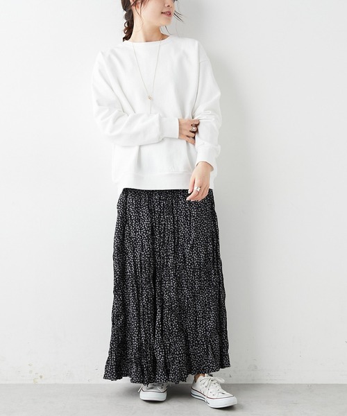 PUAL CE CIN（ピュアルセシン）の「クリンクル加工小花柄スカート（スカート・レディース・ホワイト/ブラック・FREE）」の6枚目の写真