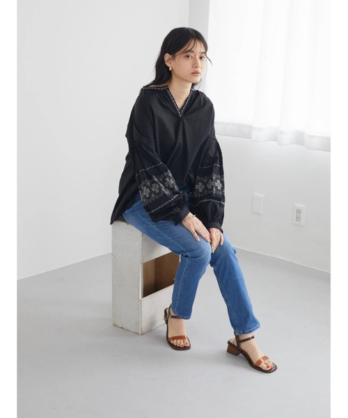 AMERICAN HOLIC(アメリカンホリック)の「インド綿袖刺繍ブラウス(シャツ/ブラウス・レディース・オフホワイト/ブラック・M/L)」の16枚目の写真