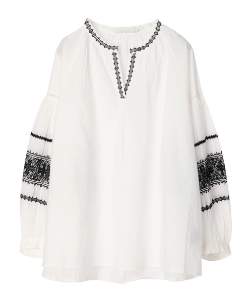 AMERICAN HOLIC(アメリカンホリック)の「インド綿袖刺繍ブラウス(シャツ/ブラウス・レディース・オフホワイト/ブラック・M/L)」の6枚目の写真