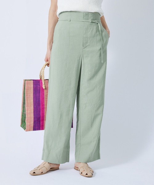 ROPE'(ロペ)の「レーヨンギャバハイウエストベルテットワイドパンツ(その他パンツ・レディース・ベージュ/ライトグリーン/ブルー系その他4・38/36)」の3枚目の写真