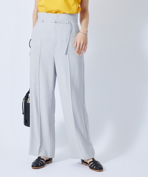 ROPE'(ロペ)の「レーヨンギャバハイウエストベルテットワイドパンツ(その他パンツ・レディース・ベージュ/ライトグリーン/ブルー系その他4・38/36)」の1枚目の写真