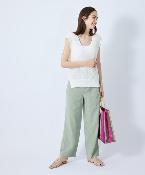 ROPE'(ロペ)の「レーヨンギャバハイウエストベルテットワイドパンツ(その他パンツ・レディース・ベージュ/ライトグリーン/ブルー系その他4・38/36)」の10枚目の写真