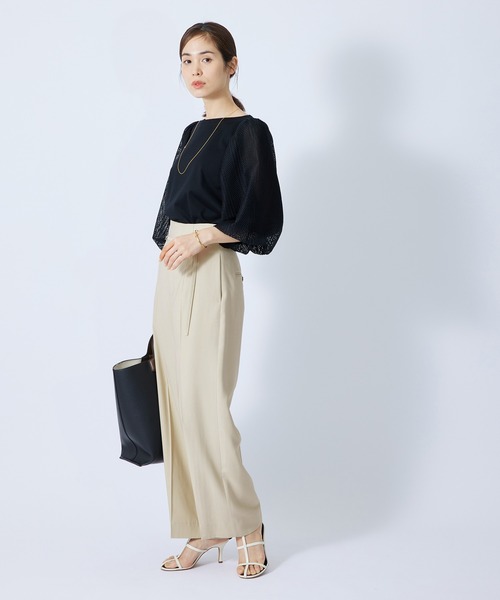 ROPE'(ロペ)の「レーヨンギャバハイウエストベルテットワイドパンツ(その他パンツ・レディース・ベージュ/ライトグリーン/ブルー系その他4・38/36)」の12枚目の写真