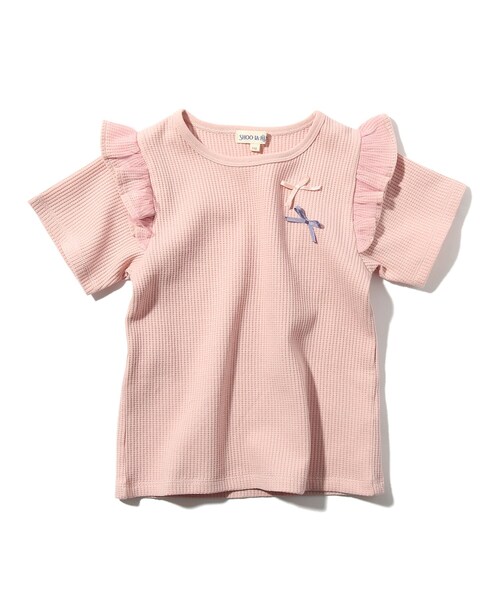 SHOO・LA・RUE(シューラルー)の「◆【100-140cm】ワッフル肩チュールリボンTシャツ(Tシャツ/カットソー・キッズ・レモンイエロー/ライトパープル/ベビーピンク/アイボリー・11/13/10/12/14)」の4枚目の写真