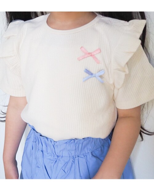 SHOO・LA・RUE(シューラルー)の「◆【100-140cm】ワッフル肩チュールリボンTシャツ(Tシャツ/カットソー・キッズ・レモンイエロー/ライトパープル/ベビーピンク/アイボリー・11/13/10/12/14)」の9枚目の写真