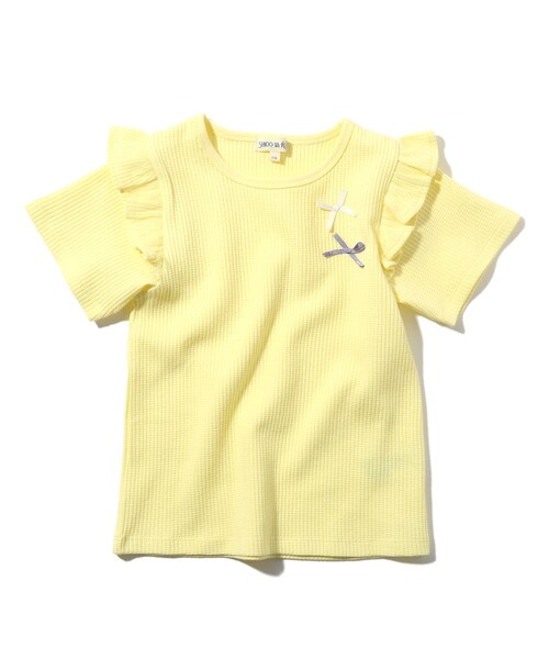 SHOO・LA・RUE(シューラルー)の「◆【100-140cm】ワッフル肩チュールリボンTシャツ(Tシャツ/カットソー・キッズ・レモンイエロー/ライトパープル/ベビーピンク/アイボリー・11/13/10/12/14)」の11枚目の写真