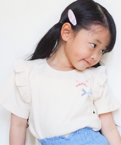 SHOO・LA・RUE(シューラルー)の「◆【100-140cm】ワッフル肩チュールリボンTシャツ(Tシャツ/カットソー・キッズ・レモンイエロー/ライトパープル/ベビーピンク/アイボリー・11/13/10/12/14)」の16枚目の写真