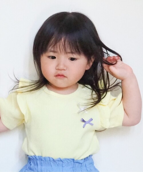 SHOO・LA・RUE(シューラルー)の「◆【100-140cm】ワッフル肩チュールリボンTシャツ(Tシャツ/カットソー・キッズ・レモンイエロー/ライトパープル/ベビーピンク/アイボリー・11/13/10/12/14)」の17枚目の写真