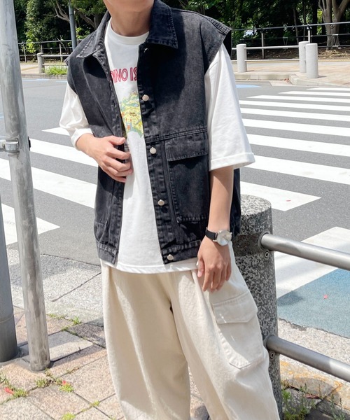 PairPair（ペアペア）の「ケミカルウォッシュジレ(ユニセックス)（ベスト・メンズ・ブラック/サックスブルー・フリー）」の15枚目の写真