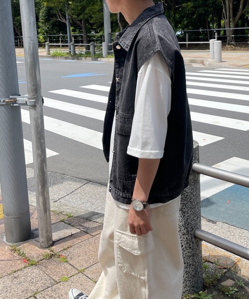 PairPair（ペアペア）の「ケミカルウォッシュジレ(ユニセックス)（ベスト・メンズ・ブラック/サックスブルー・フリー）」の16枚目の写真