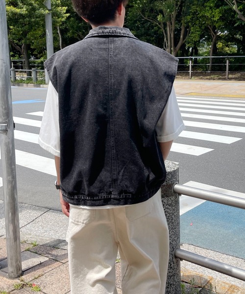 PairPair（ペアペア）の「ケミカルウォッシュジレ(ユニセックス)（ベスト・メンズ・ブラック/サックスブルー・フリー）」の17枚目の写真