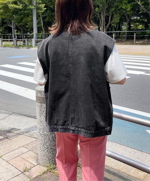 PairPair（ペアペア）の「ケミカルウォッシュジレ(ユニセックス)（ベスト・メンズ・ブラック/サックスブルー・フリー）」の9枚目の写真