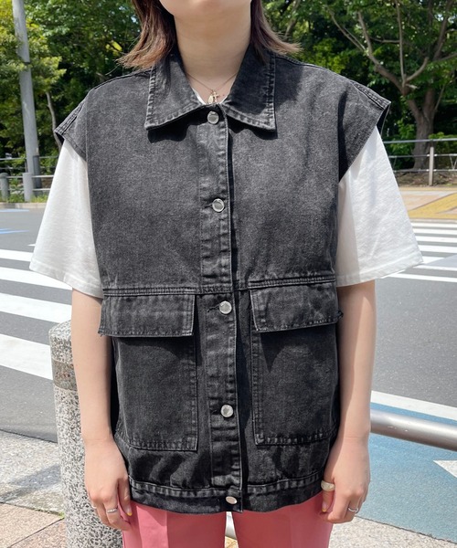 PairPair（ペアペア）の「ケミカルウォッシュジレ(ユニセックス)（ベスト・メンズ・ブラック/サックスブルー・フリー）」の18枚目の写真