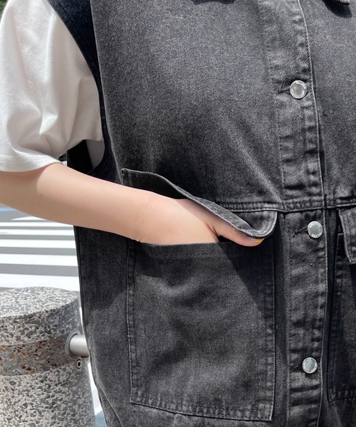 PairPair（ペアペア）の「ケミカルウォッシュジレ(ユニセックス)（ベスト・メンズ・ブラック/サックスブルー・フリー）」の20枚目の写真