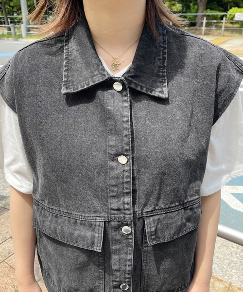 PairPair（ペアペア）の「ケミカルウォッシュジレ(ユニセックス)（ベスト・メンズ・ブラック/サックスブルー・フリー）」の19枚目の写真